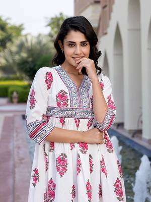 women pink and white floral print a-line dresses 5