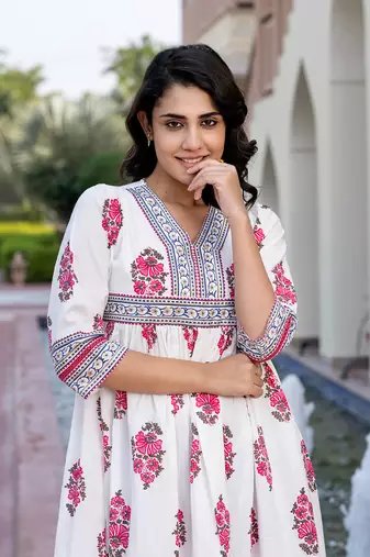 women pink and white floral print a-line dresses