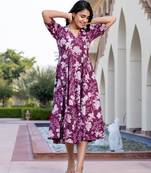 women purple floral print fit & flare dresses
