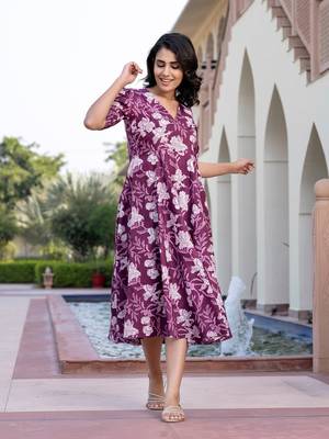 women purple floral print fit & flare dresses 2