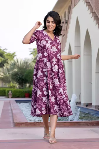 women purple floral print fit & flare dresses