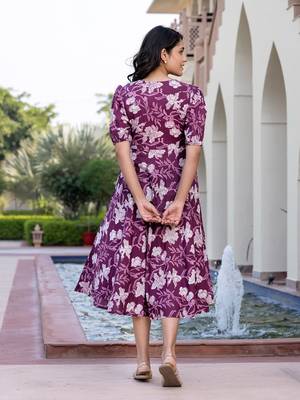 women purple floral print fit & flare dresses 3