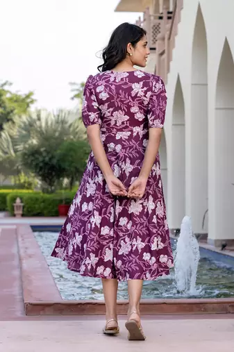 women purple floral print fit & flare dresses
