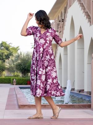 women purple floral print fit & flare dresses 4