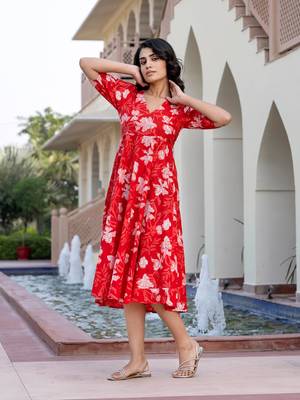 women red floral print fit & flare dresses 1