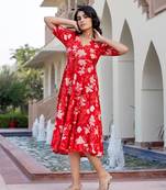 women red floral print fit & flare dresses