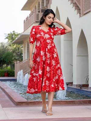 women red floral print fit & flare dresses 2