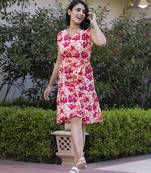 women orange floral print fit & flare dresses