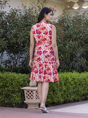 women orange floral print fit & flare dresses 2
