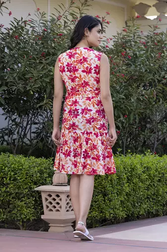 women orange floral print fit & flare dresses
