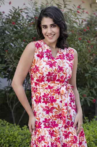 women orange floral print fit & flare dresses