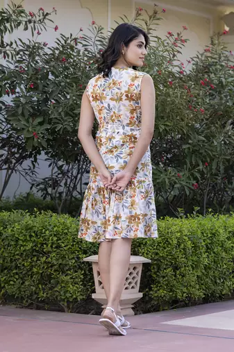 women green floral print fit & flare dresses