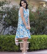 women blue floral print fit & flare dresses