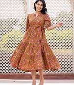 women brown floral print frock dress dresses