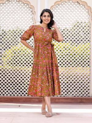 women brown floral print frock dress dresses 2