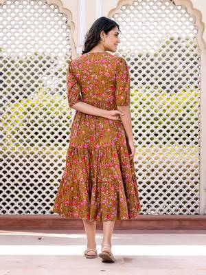 women brown floral print frock dress dresses 3