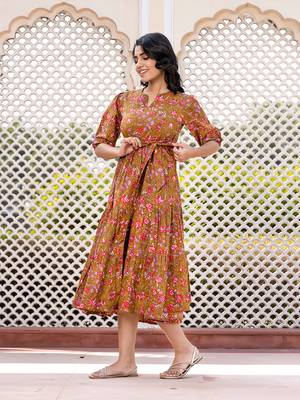 women brown floral print frock dress dresses 4