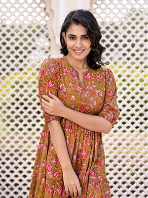 women brown floral print frock dress dresses 5