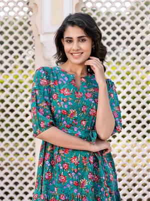women turquoise floral print frock dress dresses 1