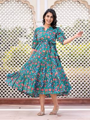 women turquoise floral print frock dress dresses 2