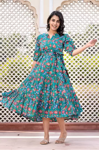 women turquoise floral print frock dress dresses