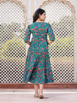 women turquoise floral print frock dress dresses 3