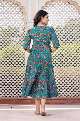 women turquoise floral print frock dress dresses