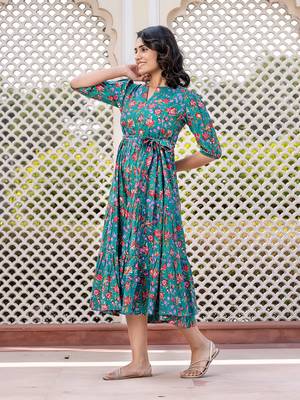 women turquoise floral print frock dress dresses 5