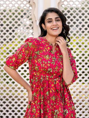 women pink floral print frock dress dresses 1