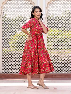 women pink floral print frock dress dresses 2