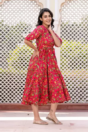 women pink floral print frock dress dresses