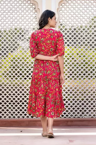 women pink floral print frock dress dresses