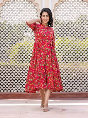women pink floral print frock dress dresses 4