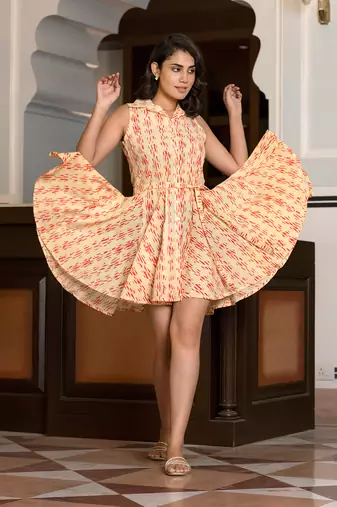 women red and yellow floral print frock dress dresses