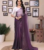 Ready To Wear Violet Fancy Satin Silk blend Saree With Contrast Blouse