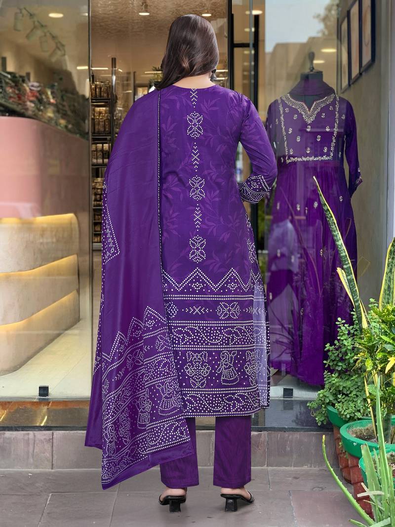 French Crepe Fabric work Straight cut Kurta, Pant and Dupatta Set