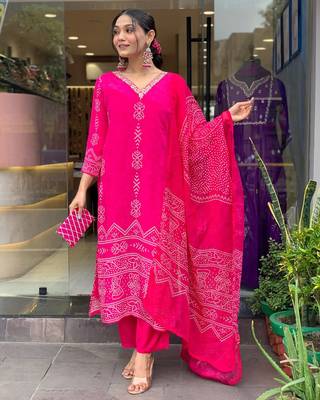 French Crepe work Straight cut Kurta Pant and Dupatta Set 1