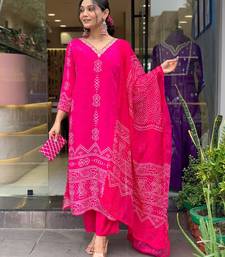 French Crepe work Straight cut Kurta Pant and Dupatta Set