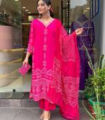 French Crepe work Straight cut Kurta, Pant and Dupatta Set
