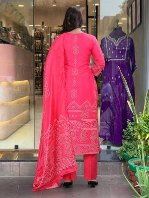 French Crepe work Straight cut Kurta Pant and Dupatta Set 2