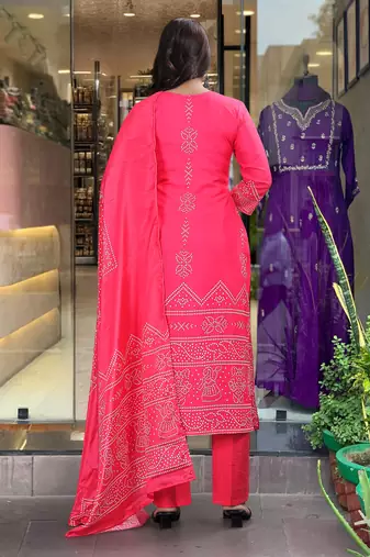 French Crepe work Straight cut Kurta Pant and Dupatta Set