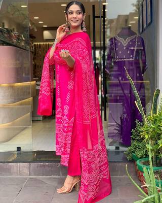 French Crepe work Straight cut Kurta Pant and Dupatta Set 3