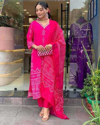 French Crepe work Straight cut Kurta Pant and Dupatta Set 5
