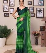 Ready To Wear Green Fancy Georgette Satin Patta Saree With Blouse