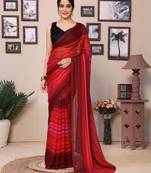 Ready To Wear Red Fancy Georgette Satin Patta Saree With Blouse