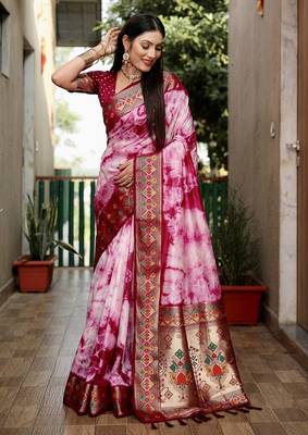 Pink Shibori Pattern art Silk Saree 2
