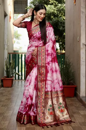 Pink Shibori Pattern art Silk Saree