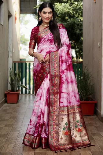 Pink Shibori Pattern art Silk Saree