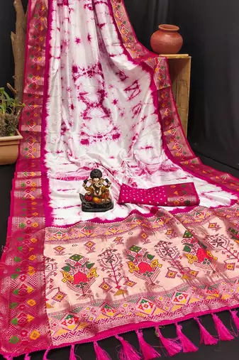 Pink Shibori Pattern art Silk Saree