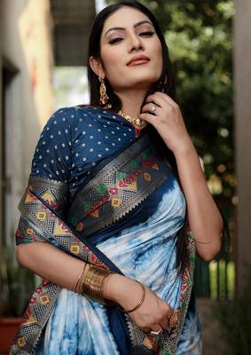 Blue Shibori Pattern art Silk Saree 2